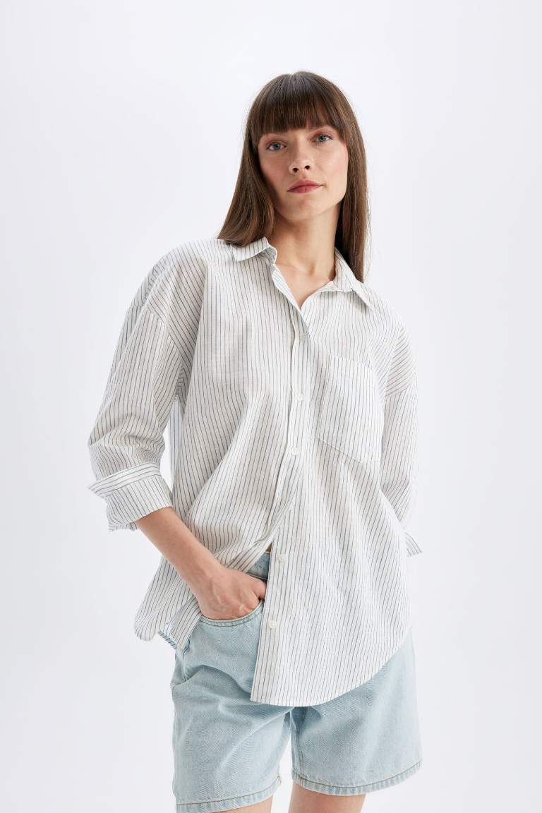 Oversize Fit Linen Look Long Sleeve Shirt