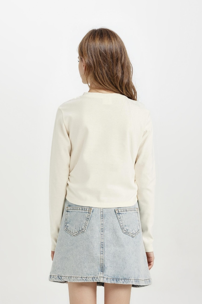 تيشيرت قصير بناتي كم طويل برقبة مستديرة