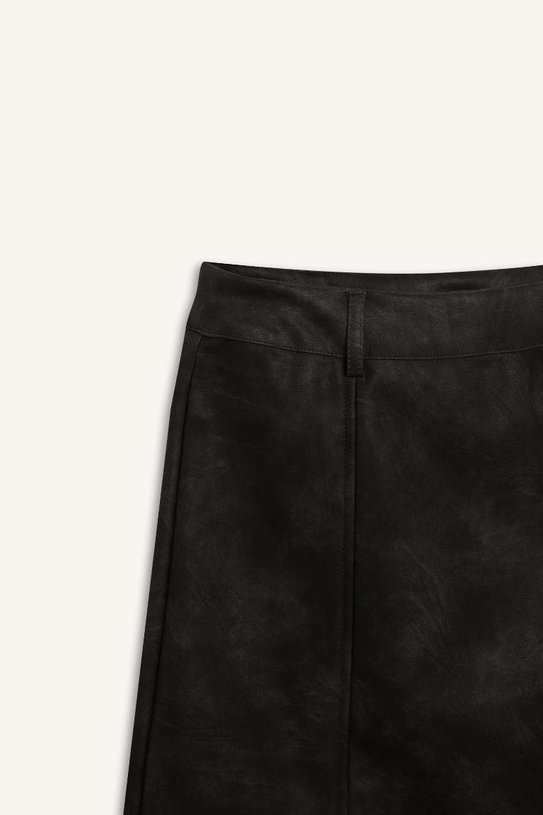 Coool A Cut Faux Leather High waist Mini Knitted Skirt