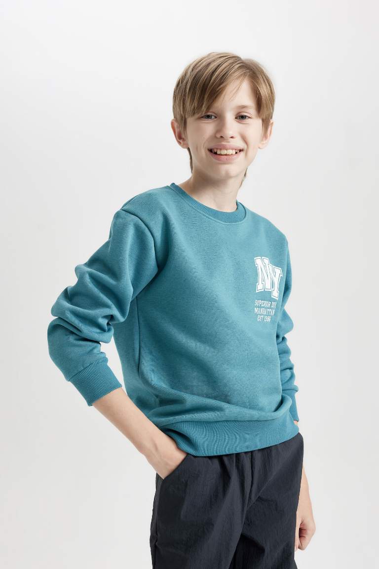 Boy Printed Crew Neck Thick Sweatshirt