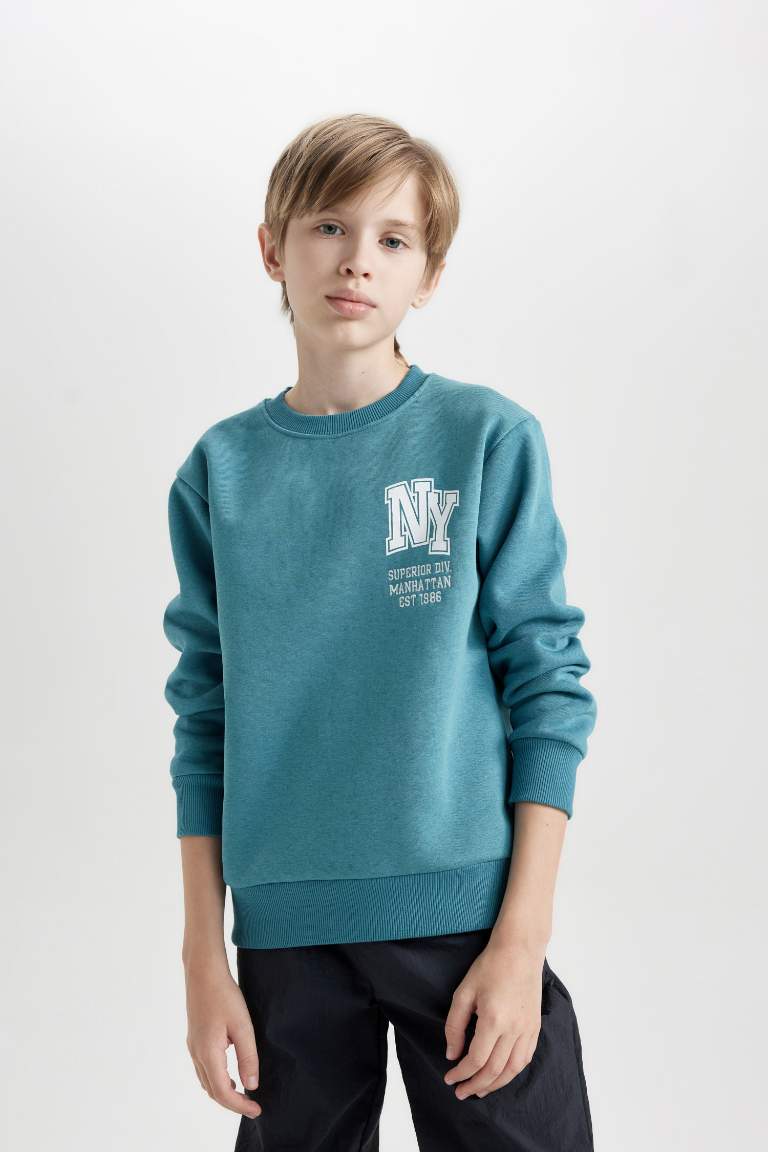 Boy Printed Crew Neck Thick Sweatshirt