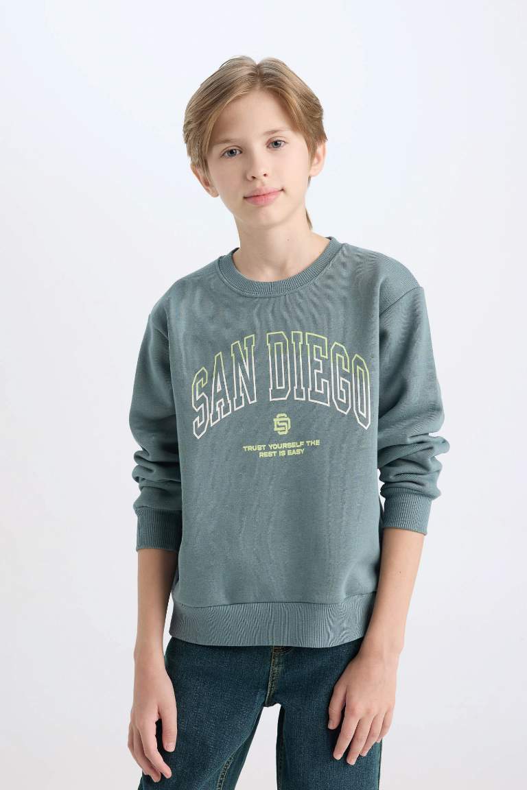 Boy Crew Neck Printed Thick Sweatshirt