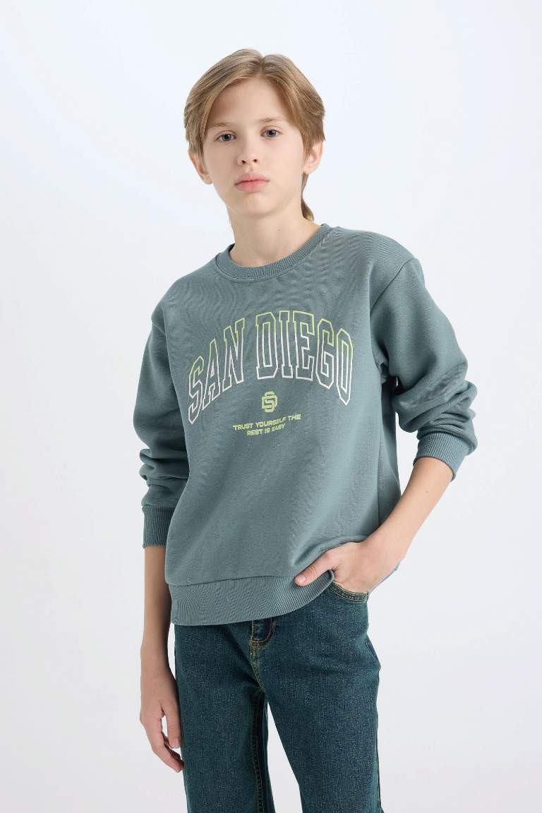 Boy Crew Neck Printed Thick Sweatshirt