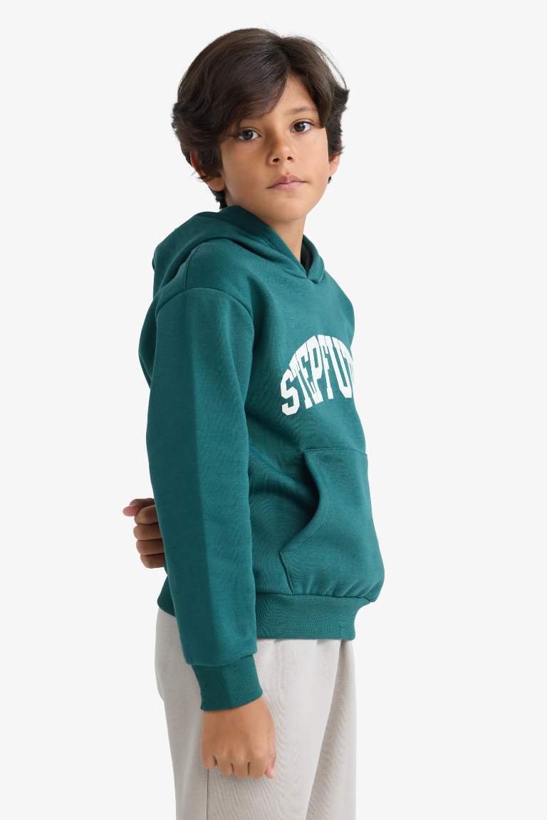 Erkek Çocuk Kapüşonlu İçi Yumuşak Tüylü Baskılı Sweatshirt