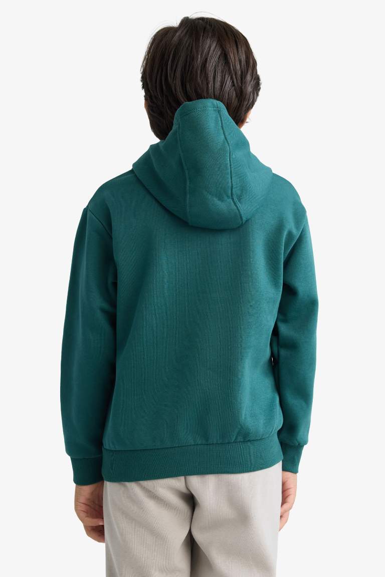 Erkek Çocuk Kapüşonlu İçi Yumuşak Tüylü Baskılı Sweatshirt