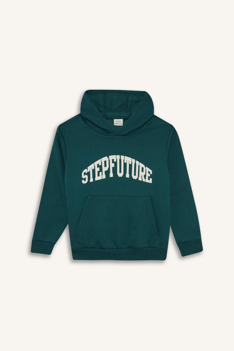 Erkek Çocuk Kapüşonlu İçi Yumuşak Tüylü Baskılı Sweatshirt