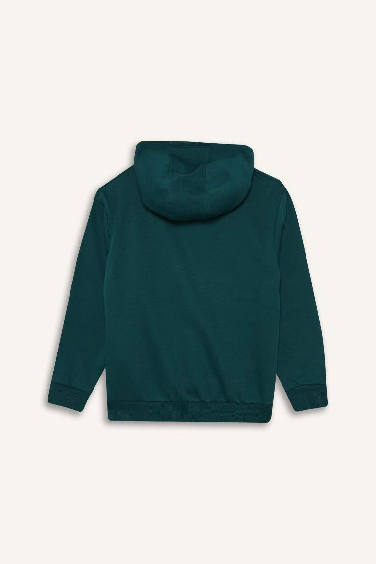Erkek Çocuk Kapüşonlu İçi Yumuşak Tüylü Baskılı Sweatshirt