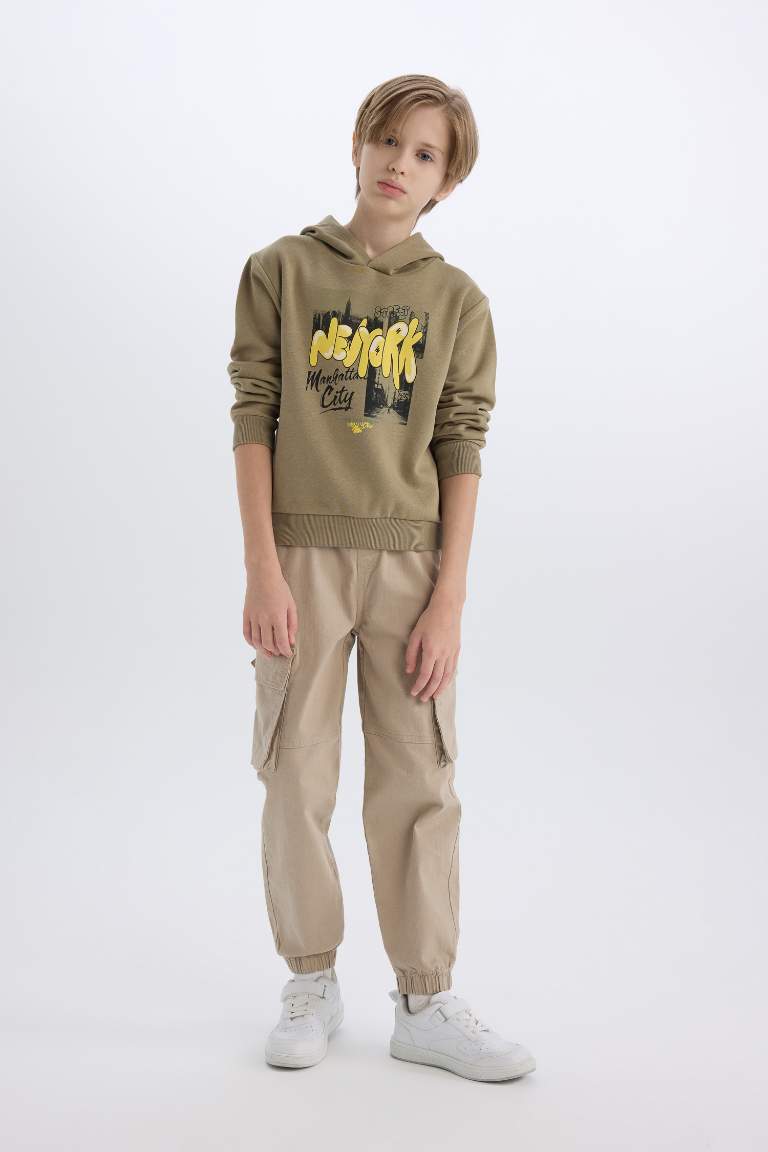 Boy Hooded Printed Thick Sweatshirt