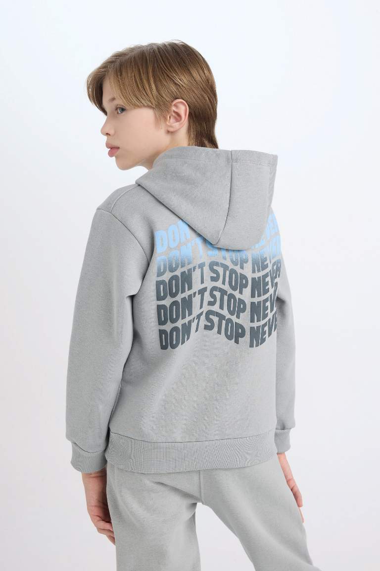 Boy Hooded Back Printed Sweatshirt