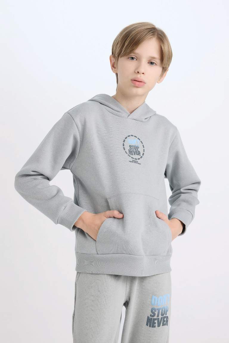 Boy Hooded Back Printed Sweatshirt