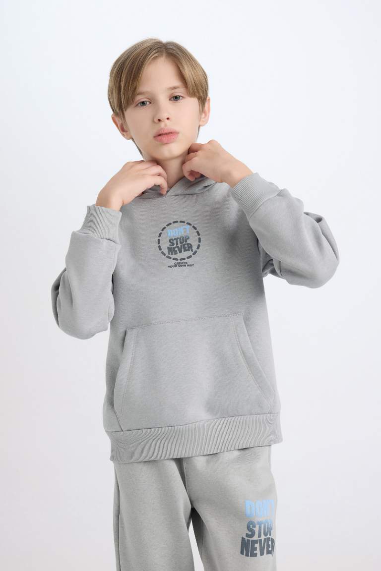 Boy Hooded Back Printed Sweatshirt