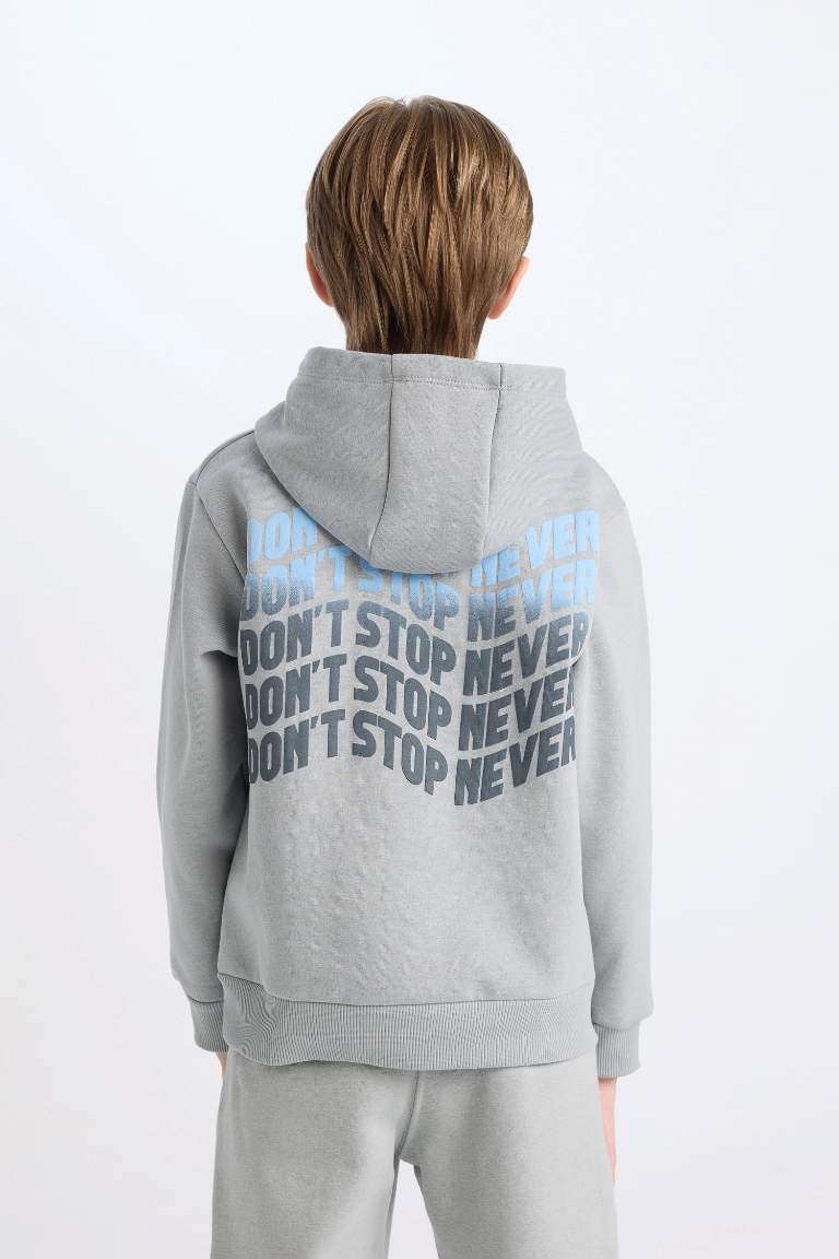 Boy Hooded Back Printed Sweatshirt