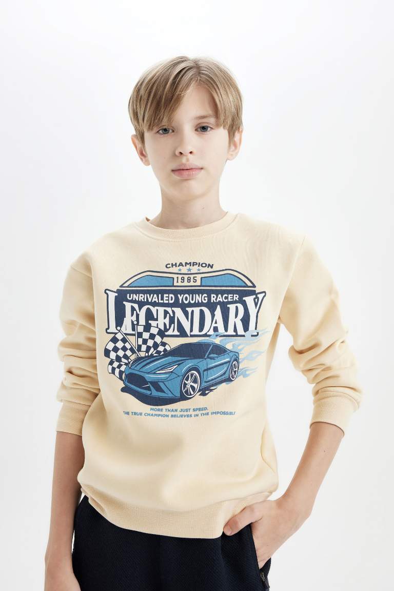 Boy Regular Fit Slogan Printed Thick Sweatshirt