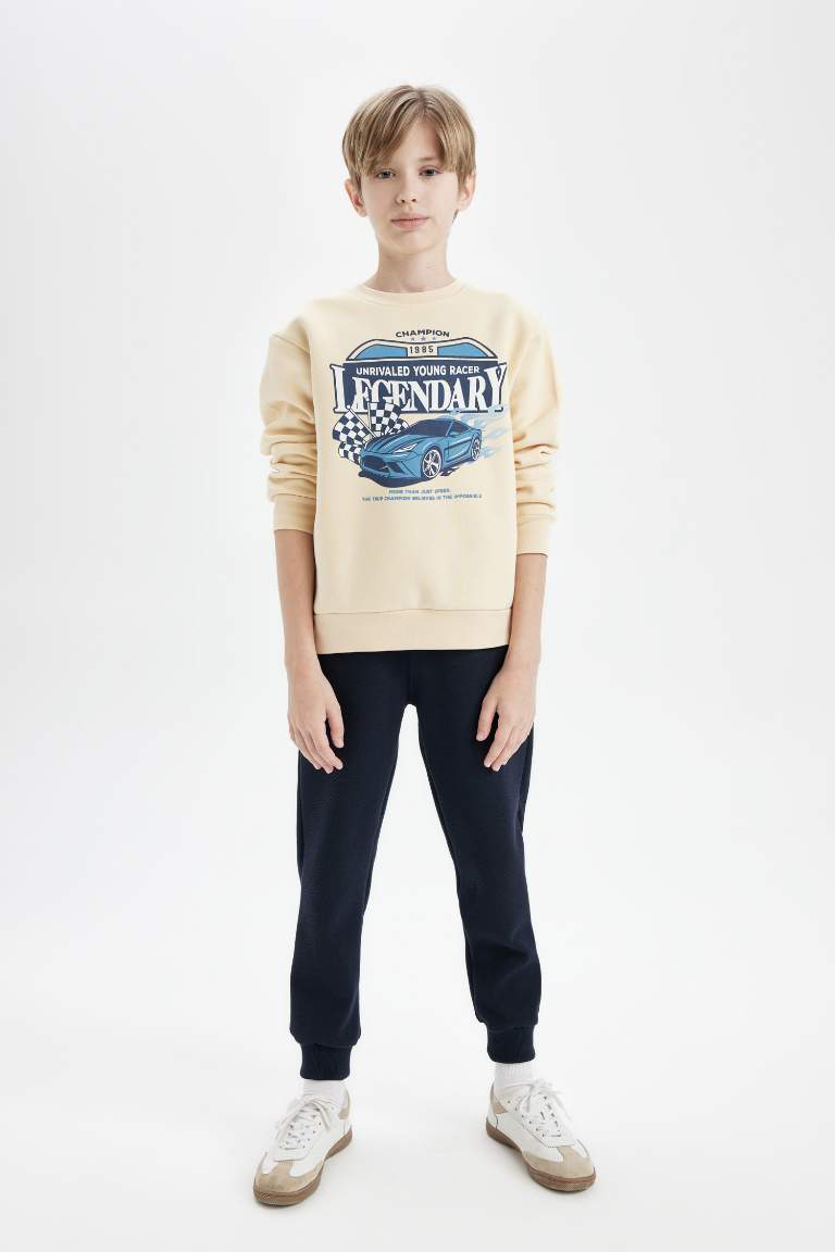 Boy Regular Fit Slogan Printed Thick Sweatshirt