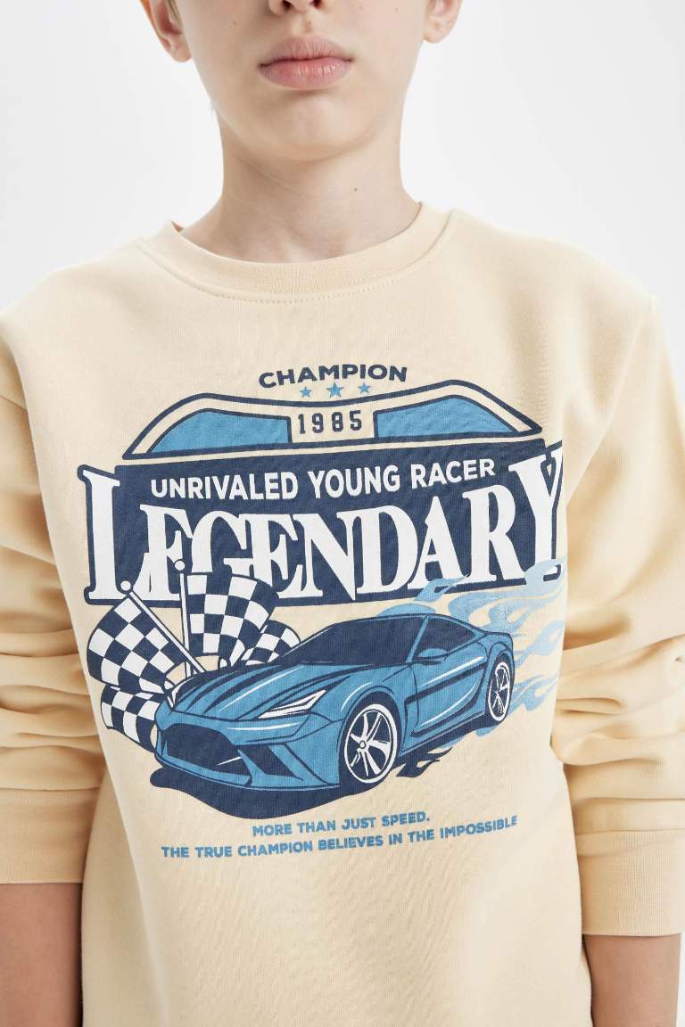 Boy Regular Fit Slogan Printed Thick Sweatshirt