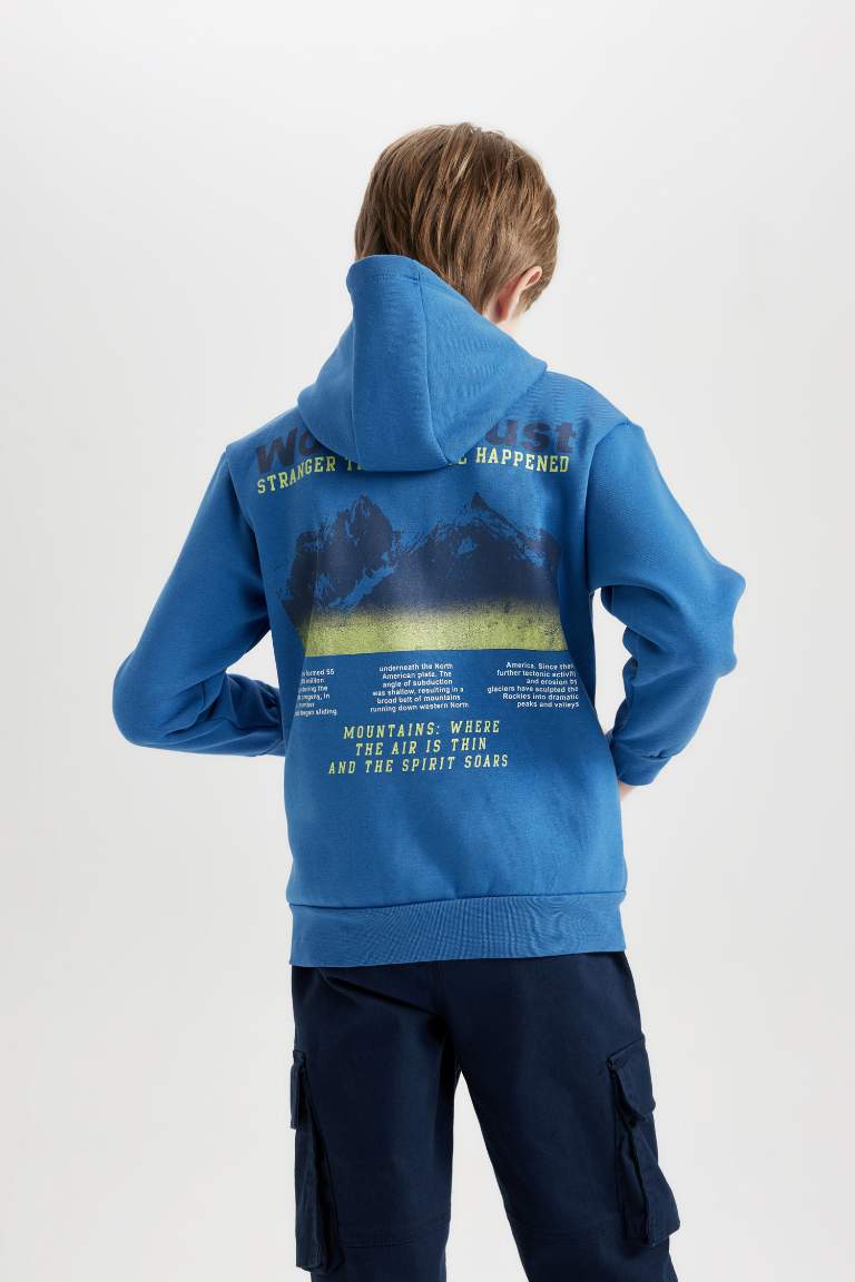 Boy Regular Fit Hooded Back Printed Thick Sweatshirt