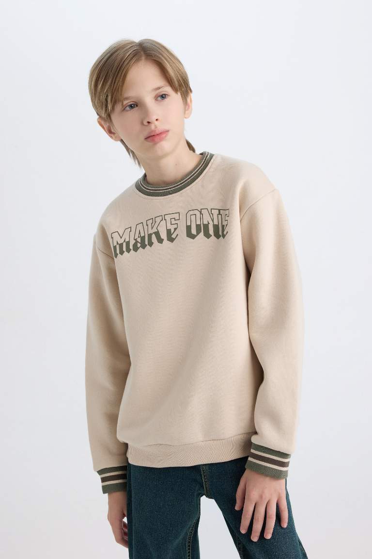 Boy Crew Neck Printed Thick Sweatshirt