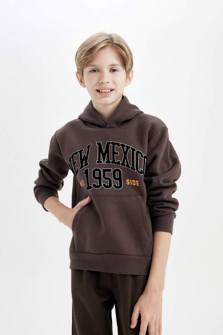 Boy Printed Hooded Thick Sweatshirt