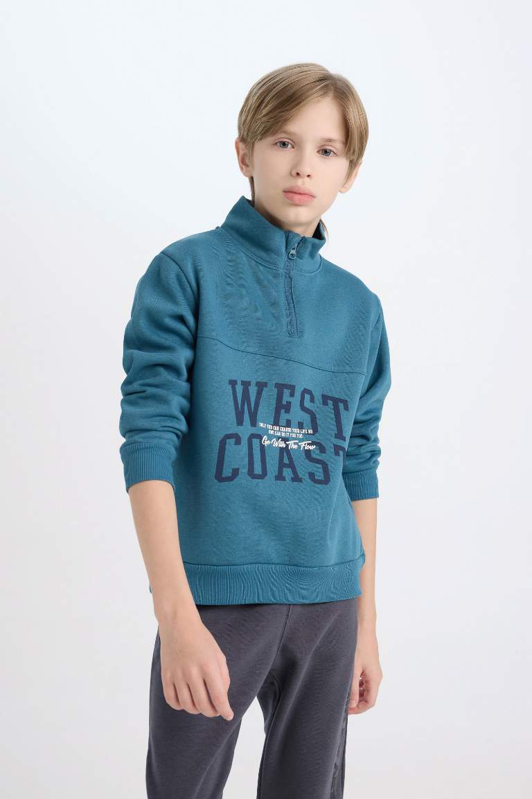 Boy Regular Fit Half Zipper Printed Thick Sweatshirt