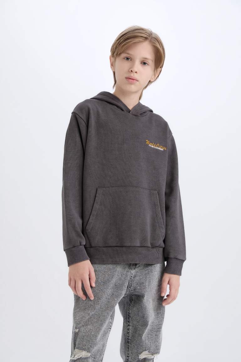 Boy Hooded Back Printed Sweatshirt