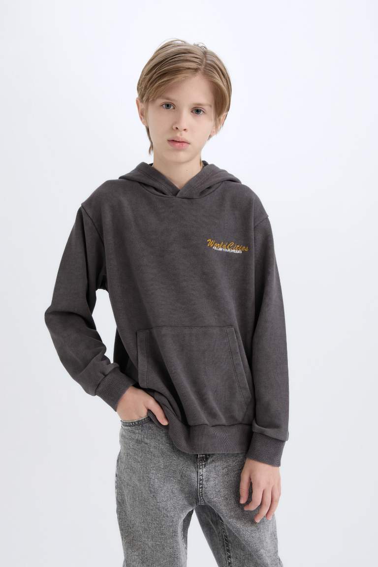 Boy Hooded Back Printed Sweatshirt