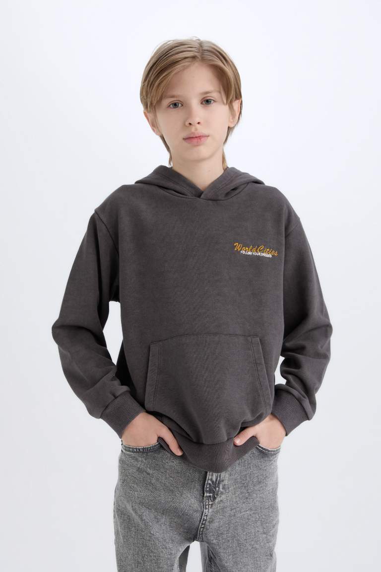 Boy Hooded Back Printed Sweatshirt