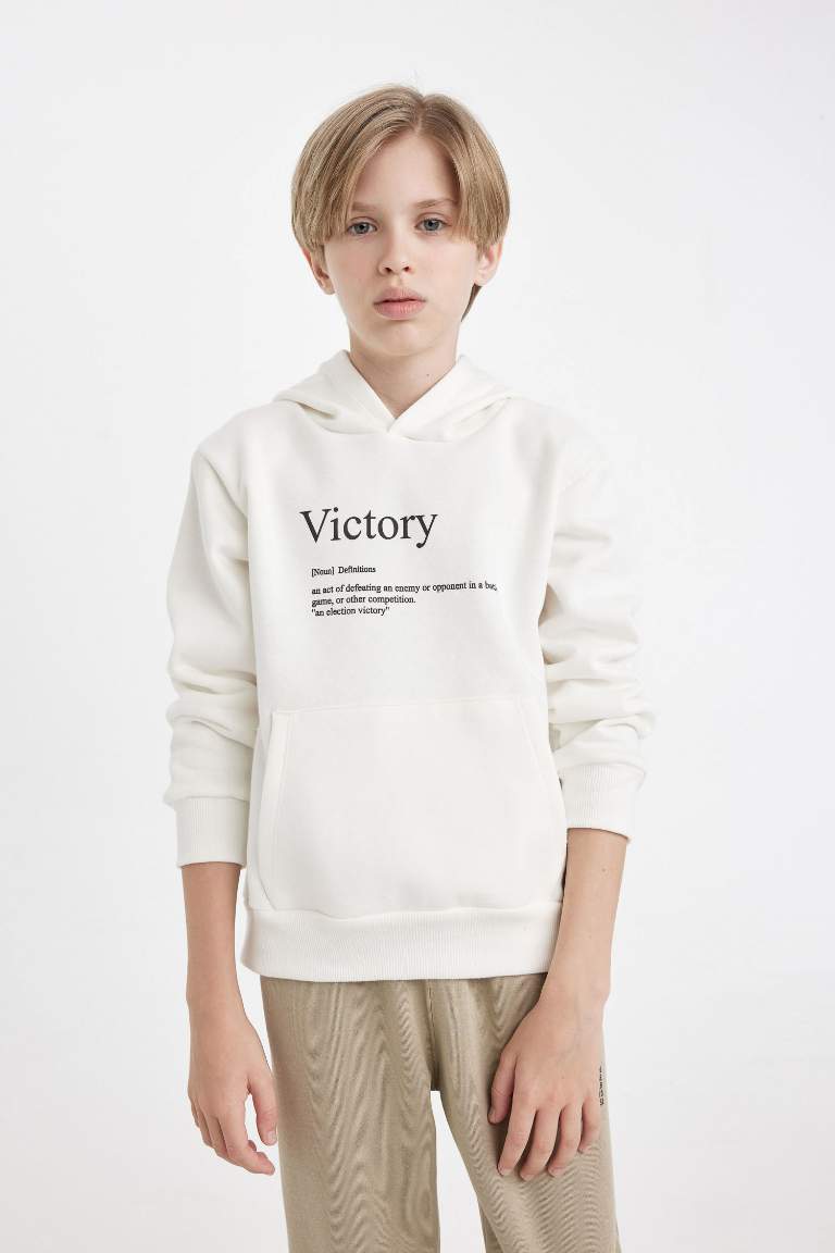 Boy Slogan Printed Hooded Thick Sweatshirt