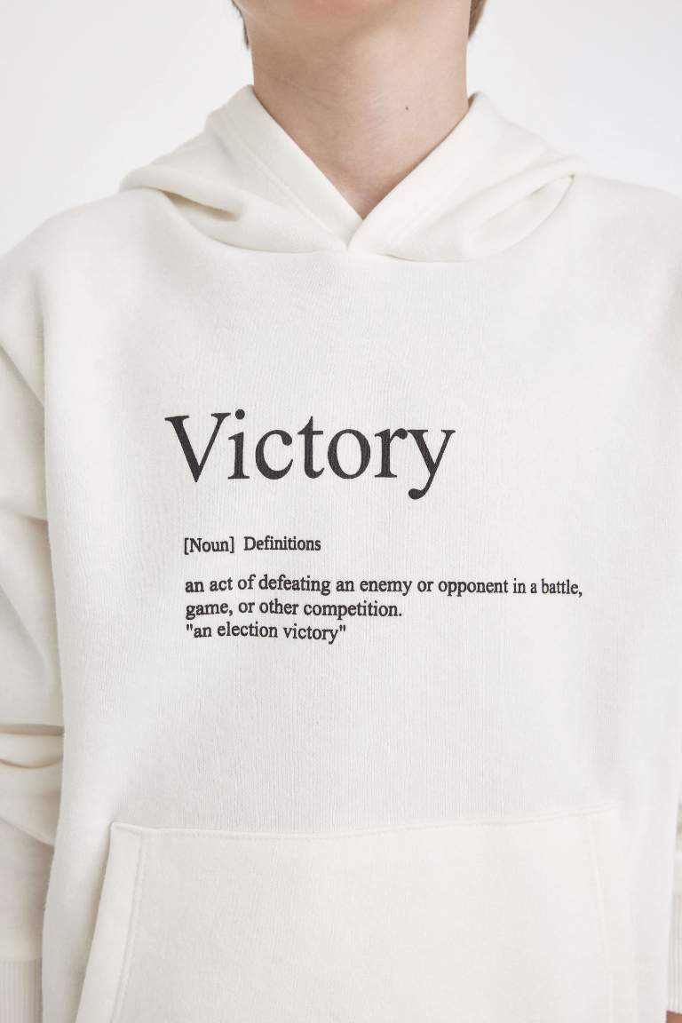 Boy Slogan Printed Hooded Thick Sweatshirt