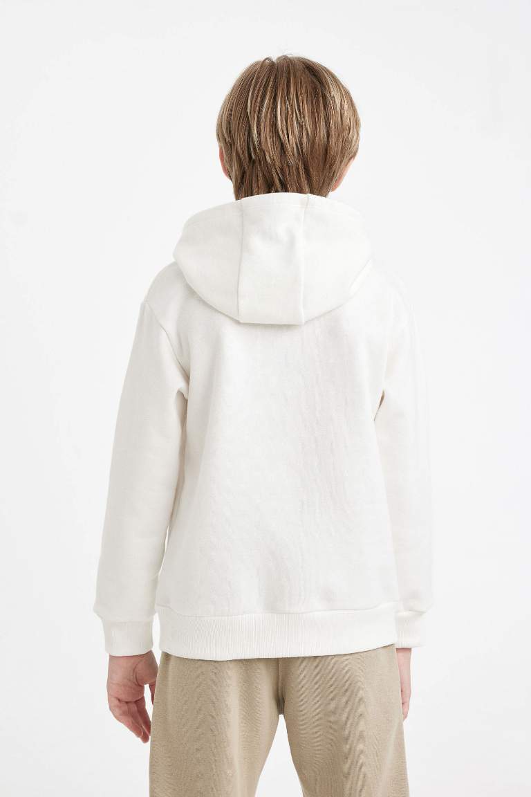 Boy Slogan Printed Hooded Thick Sweatshirt