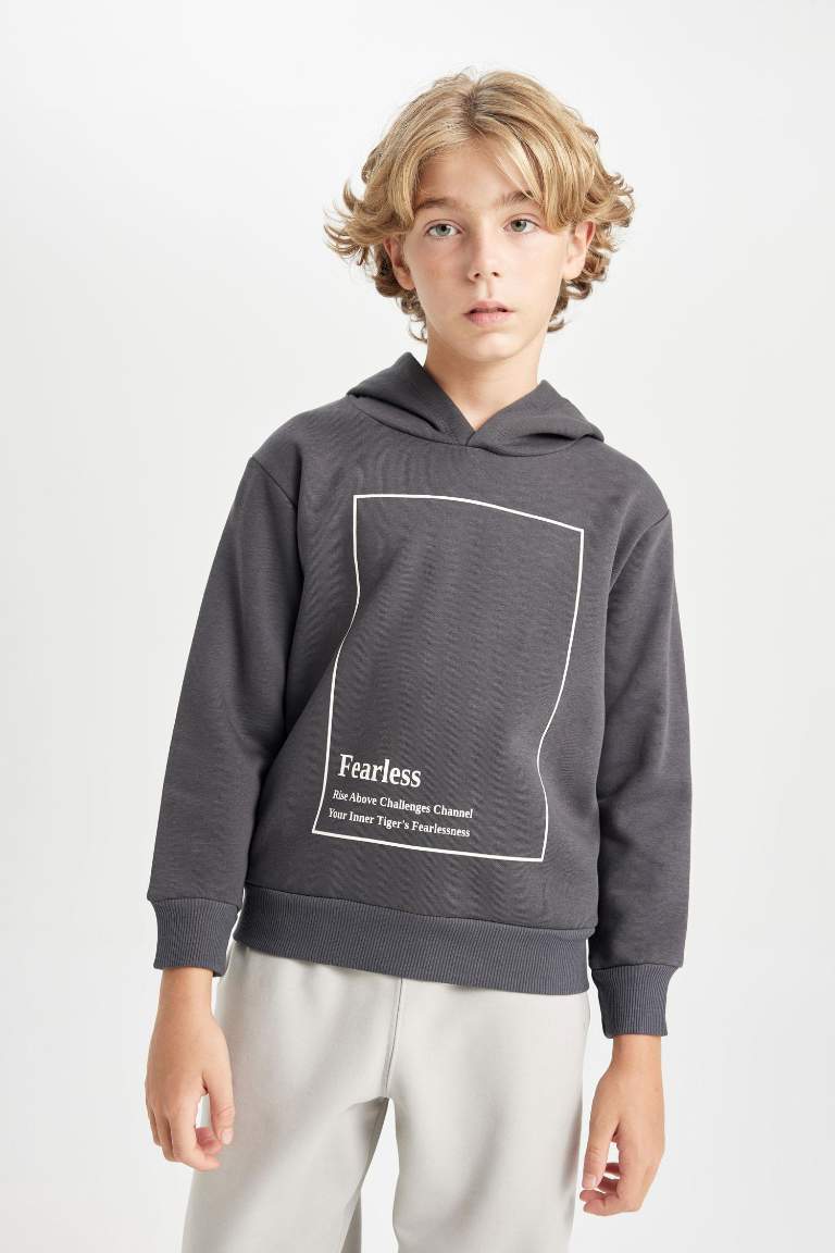 Boy Hooded Printed Thick Sweatshirt