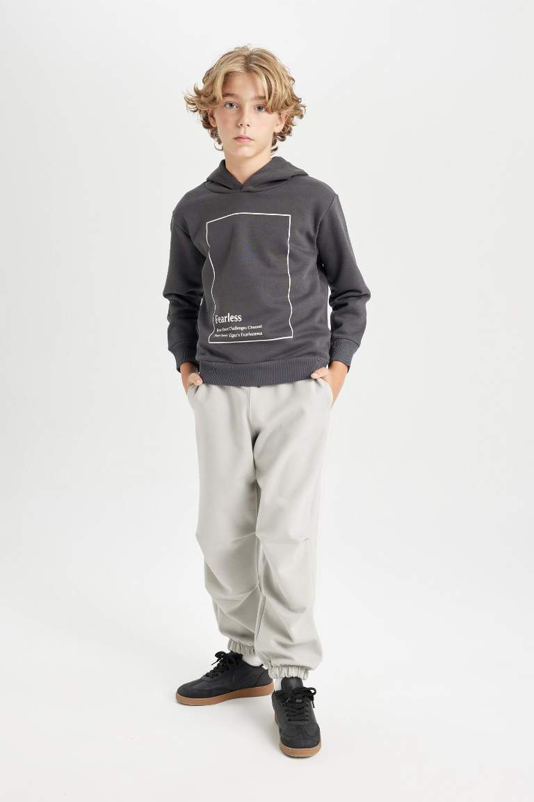 Boy Hooded Printed Thick Sweatshirt