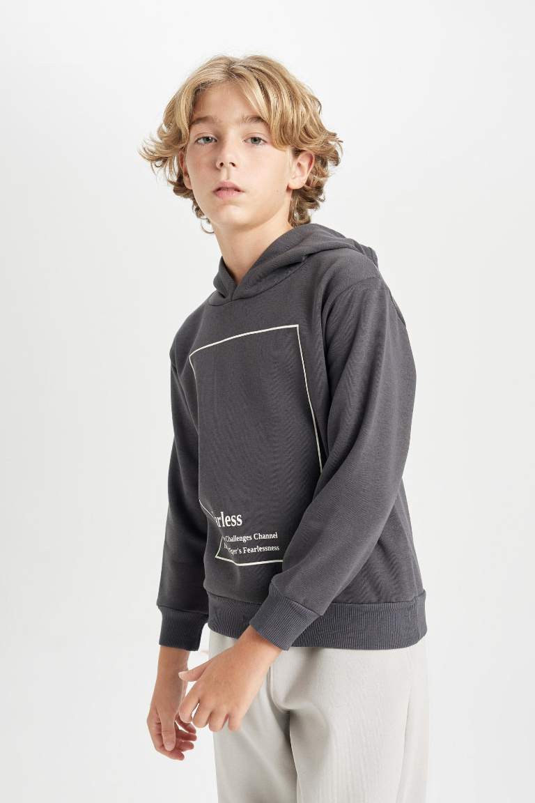 Boy Hooded Printed Thick Sweatshirt