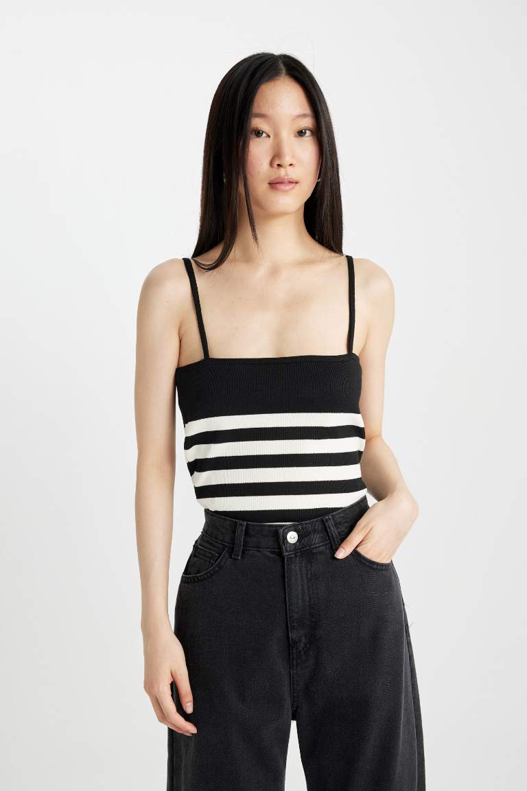 Fitted Striped Strappy Tank Top