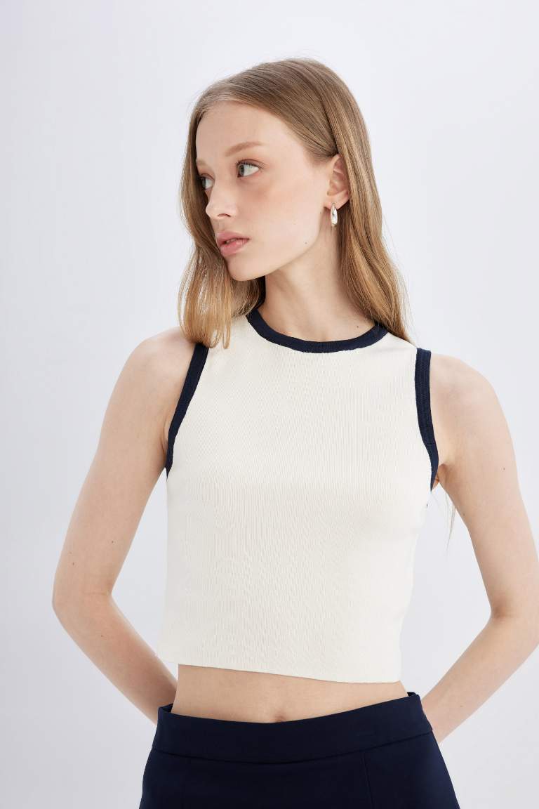 Fitted Halter Collar Crop Top