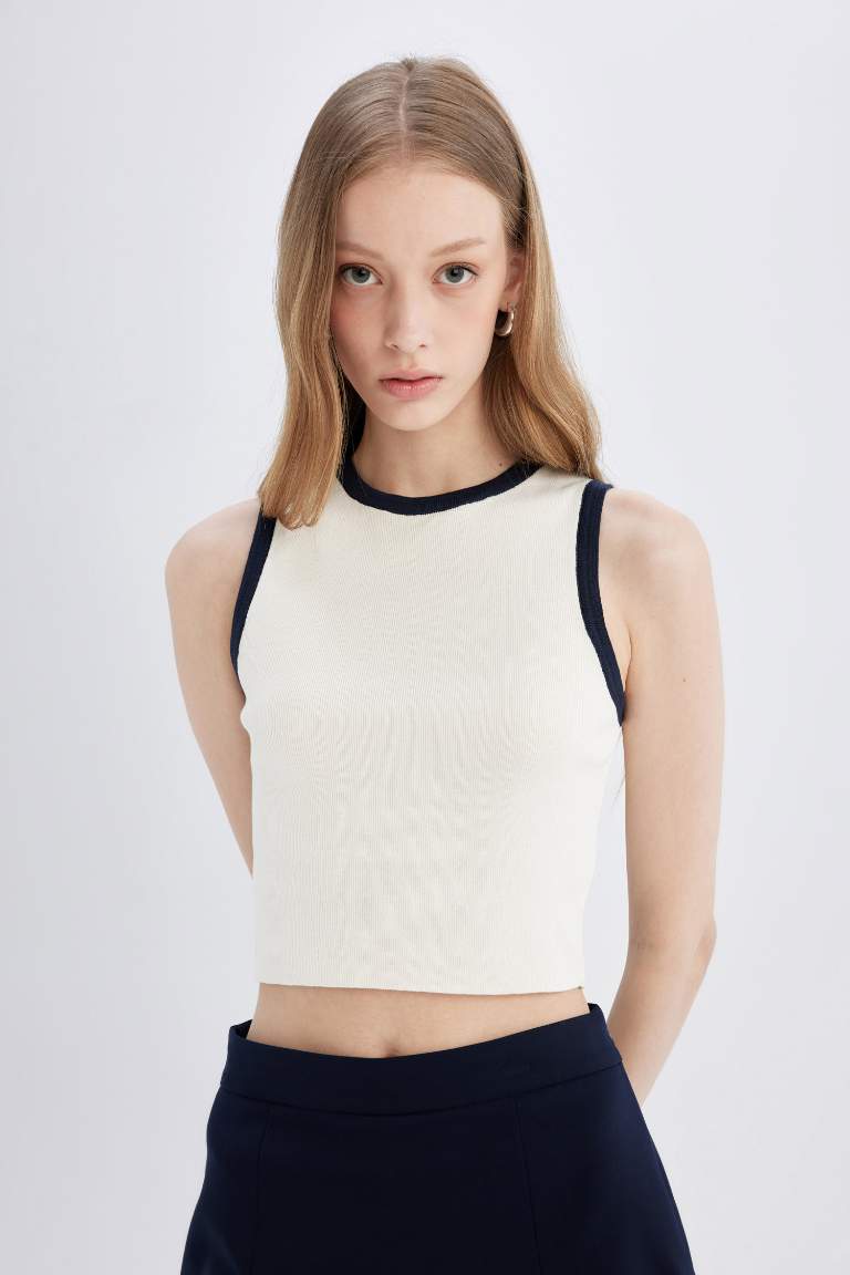 Fitted Halter Collar Crop Top