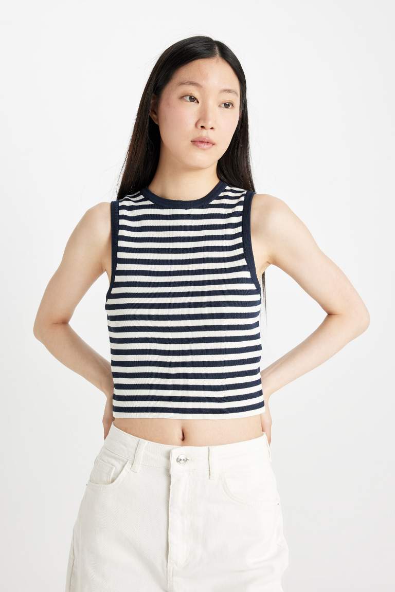 Fitted Halter Collar Crop Top