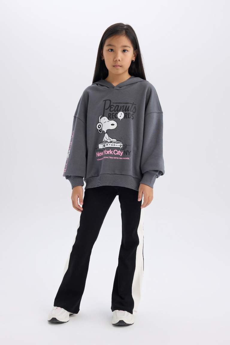 Kız Çocuk Snoopy Oversize Geniş Kalıp Kapüşonlu Sweatshirt