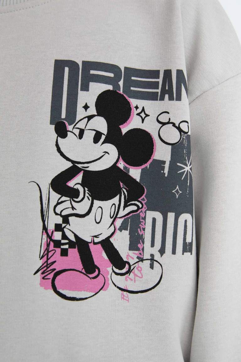 Kız Çocuk Disney Mickey & Minnie Relax Fit Bisiklet Yaka Sweatshirt