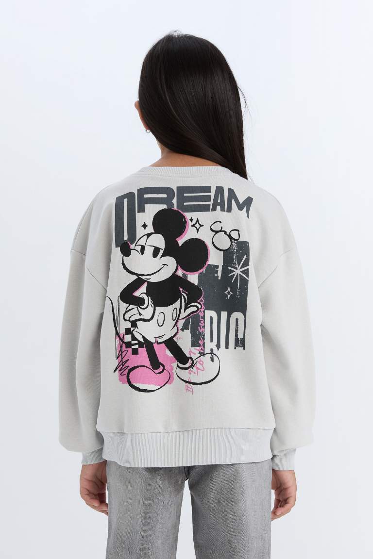 Kız Çocuk Disney Mickey & Minnie Relax Fit Bisiklet Yaka Sweatshirt