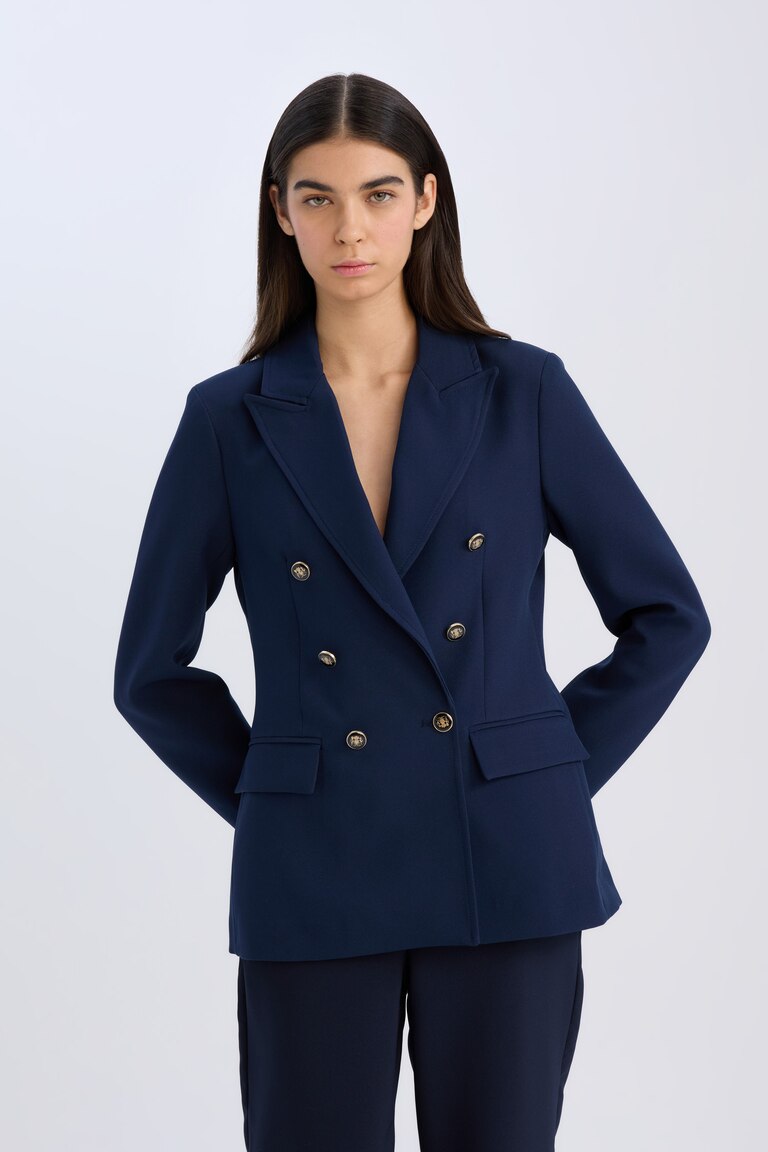Blazer Femme élégant - Veste Longue Imprimée Pierre Ondulée, Col Costume & Poches - Idéal Bureau & Sortie
