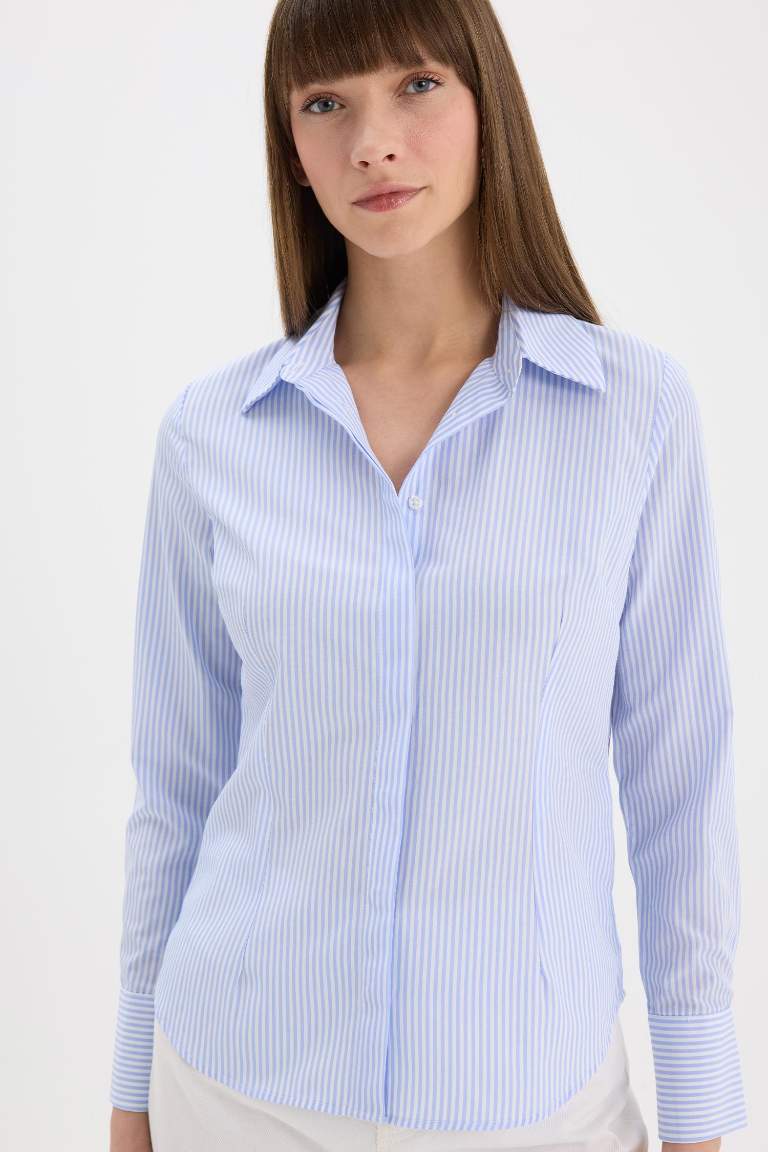 Fitted Basic Poplin Long Sleeve Shirt