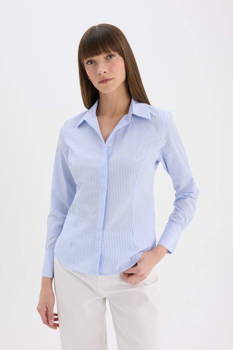 Fitted Basic Poplin Long Sleeve Shirt