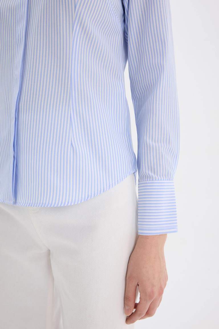 Fitted Basic Poplin Long Sleeve Shirt