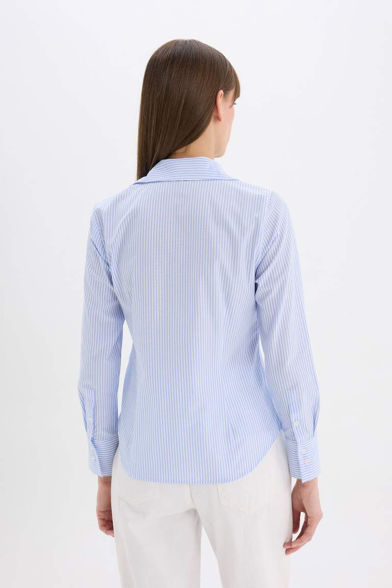 Fitted Basic Poplin Long Sleeve Shirt