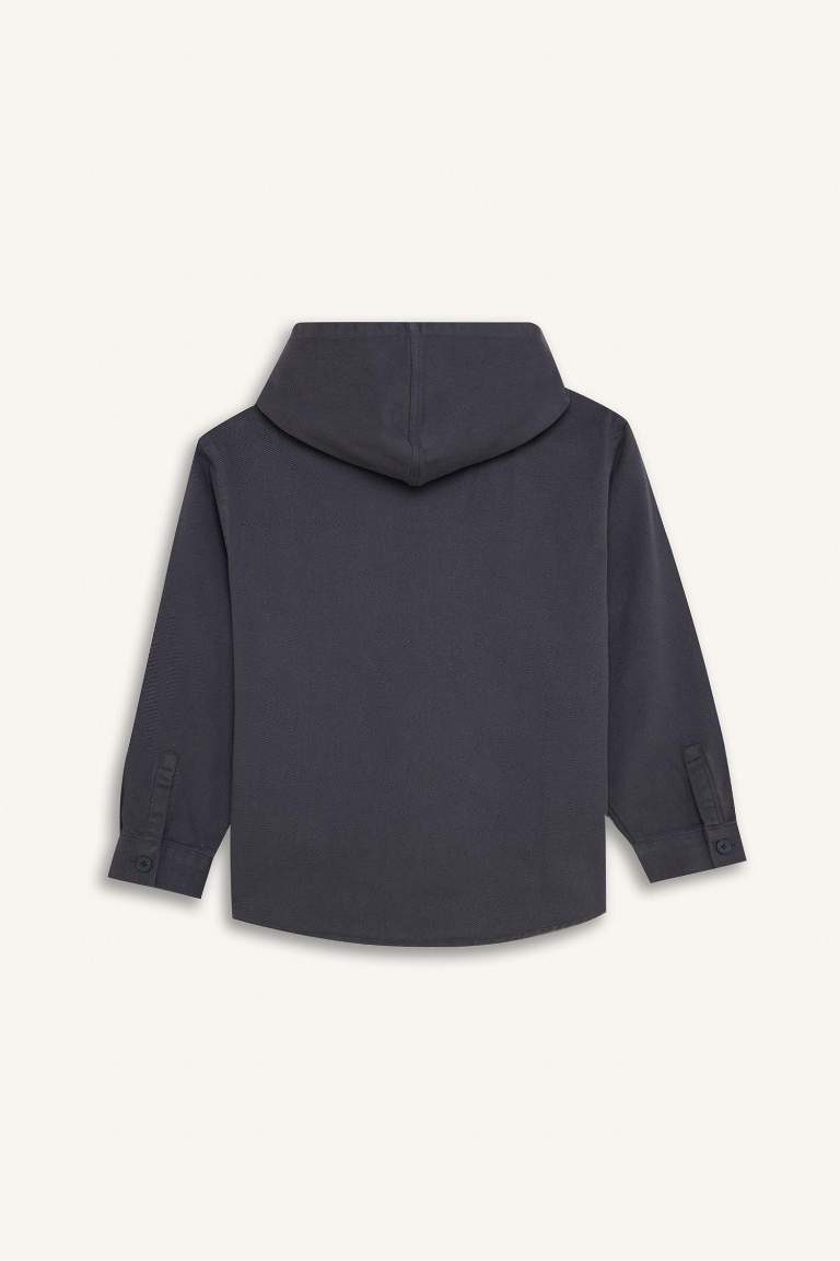 Boy Oversize Fit Hooded Gabardine Long Sleeve Shirt