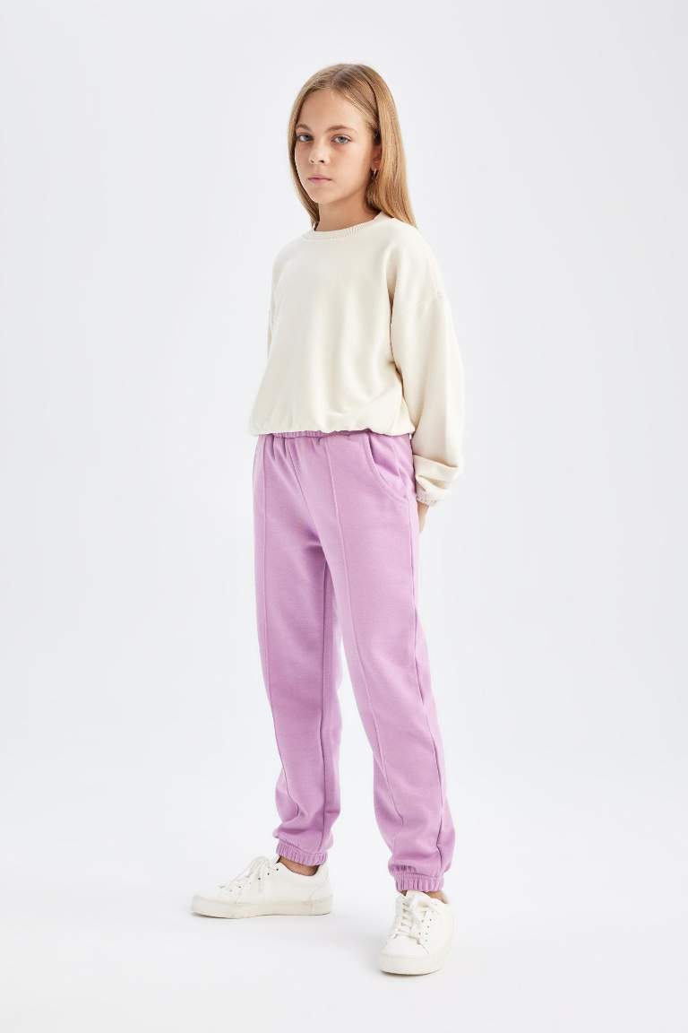 Kız Çocuk Beli Paçası Lastikli Basic Düz Jogger Eşofman Altı