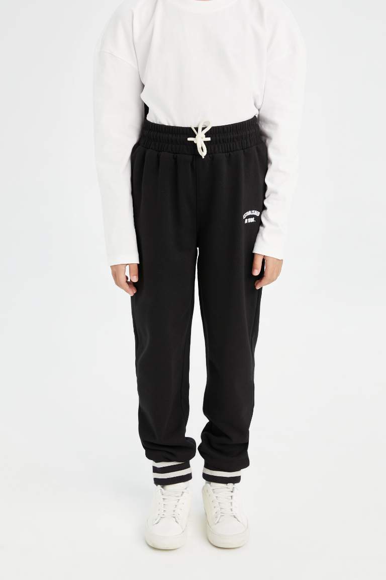 Girl Black Elastic Leg Printed Jogger Sweatpants