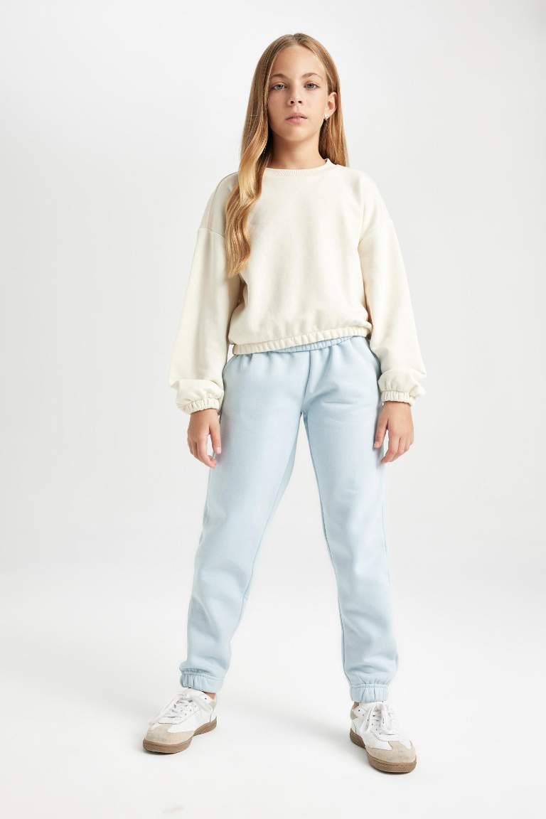 Kız Çocuk Standart Fit Beli Paçası Lastikli Basic Düz Jogger Eşofman Altı