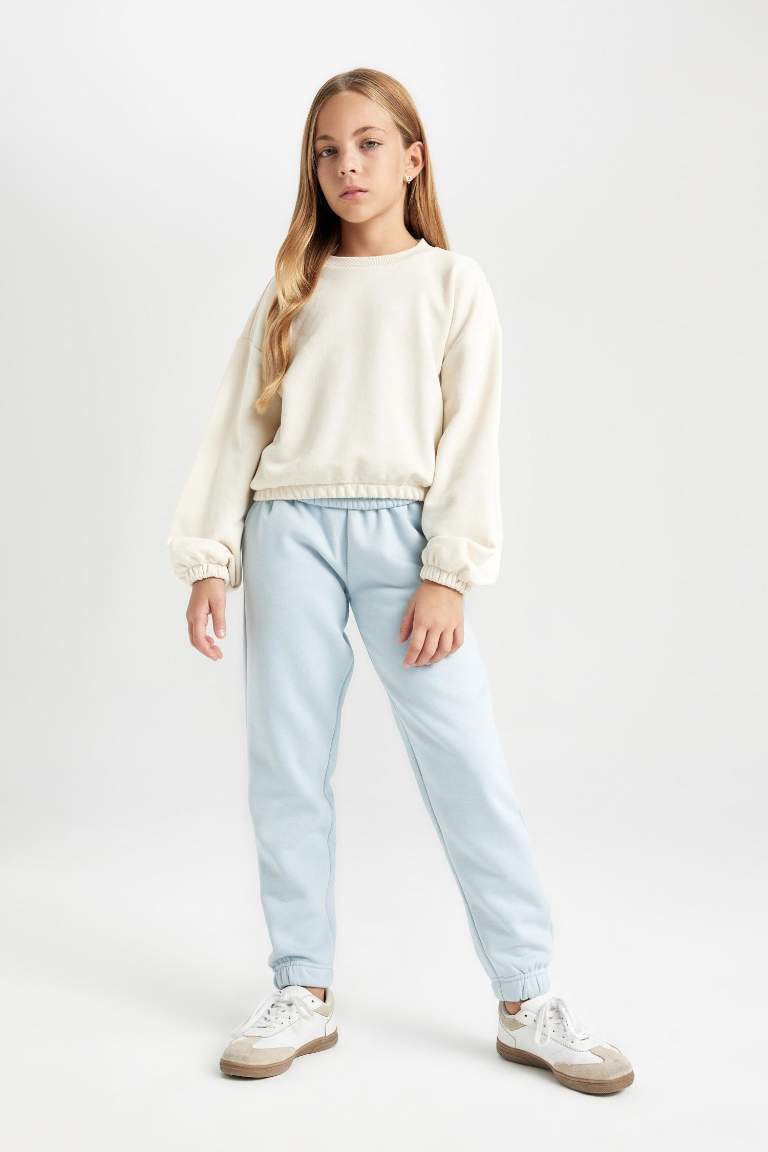 Kız Çocuk Standart Fit Beli Paçası Lastikli Basic Düz Jogger Eşofman Altı