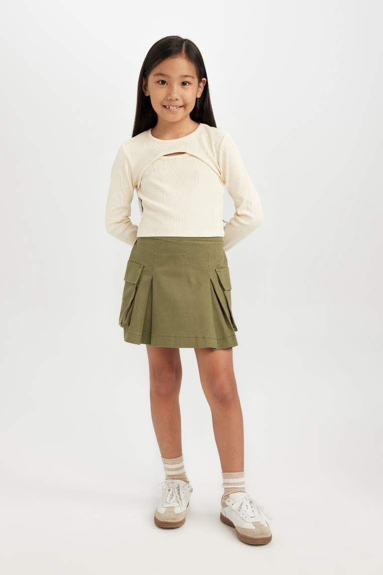 Girl Pleated Detailed Gabardine Skirt